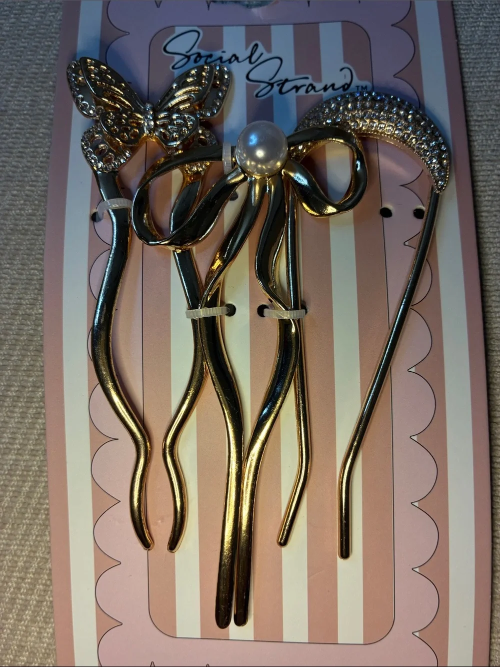 Gold Hair Accessory Set with Butterfly, Bow & Crescent